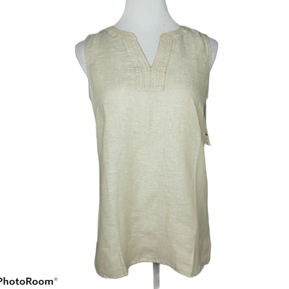 Talbots Linen Blend Sleeveless Top Cream Small